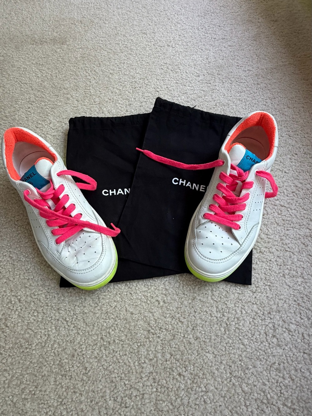 Chanel White and Neon Sneakers